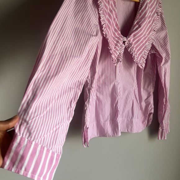 GANNI Ruffled striped cotton-poplin blouse - Picture 12 of 16